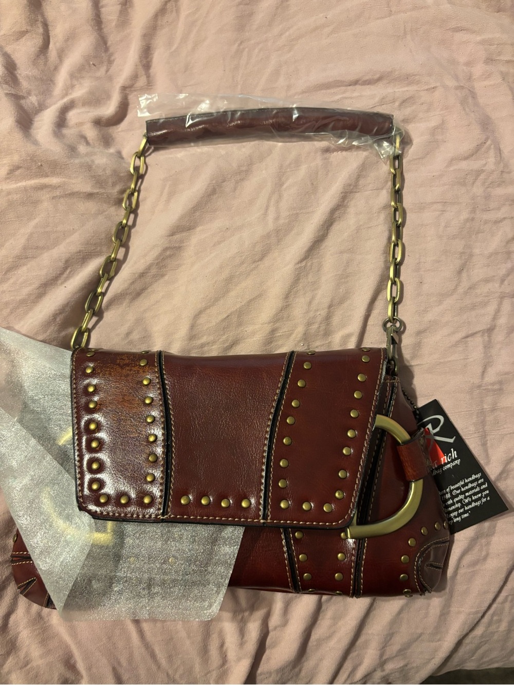 Rina Rich Studded Brown Crossbody Bag - Picture 7 of 7